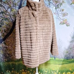 Carmen Marc Valvo Plush Tan Teddy Jacket